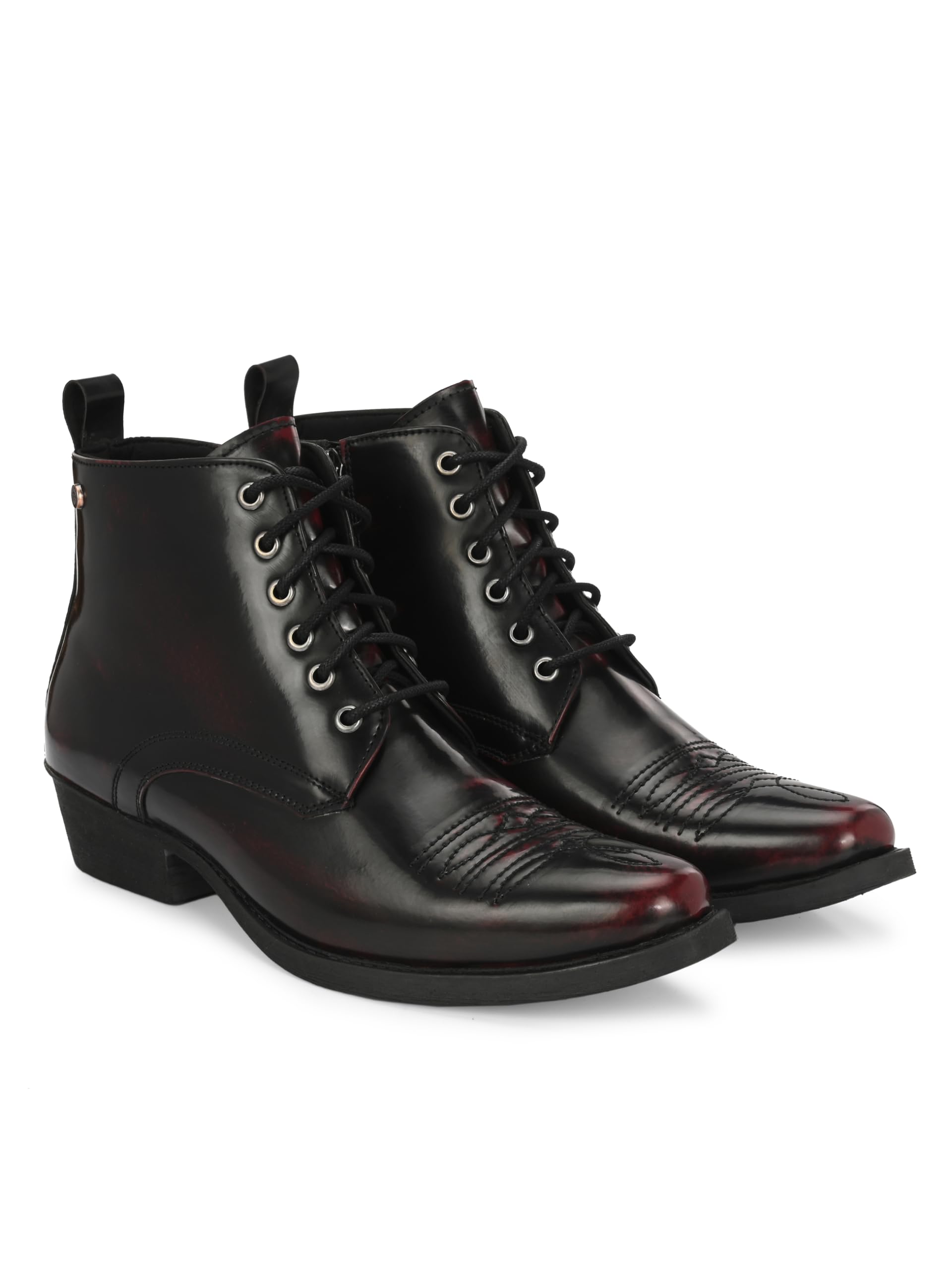 DelizeMen’s Vegan Leather, Cuban Heeled, Cowboy Ankle Derby Boots 63658