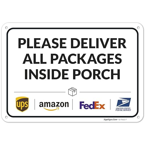Vista 178 de Cartel de entrega del paquete, letrero de instrucciones de entrega, 10 x 7 pulgadas, aluminio 040 libre de óxido, resistente a la decoloración