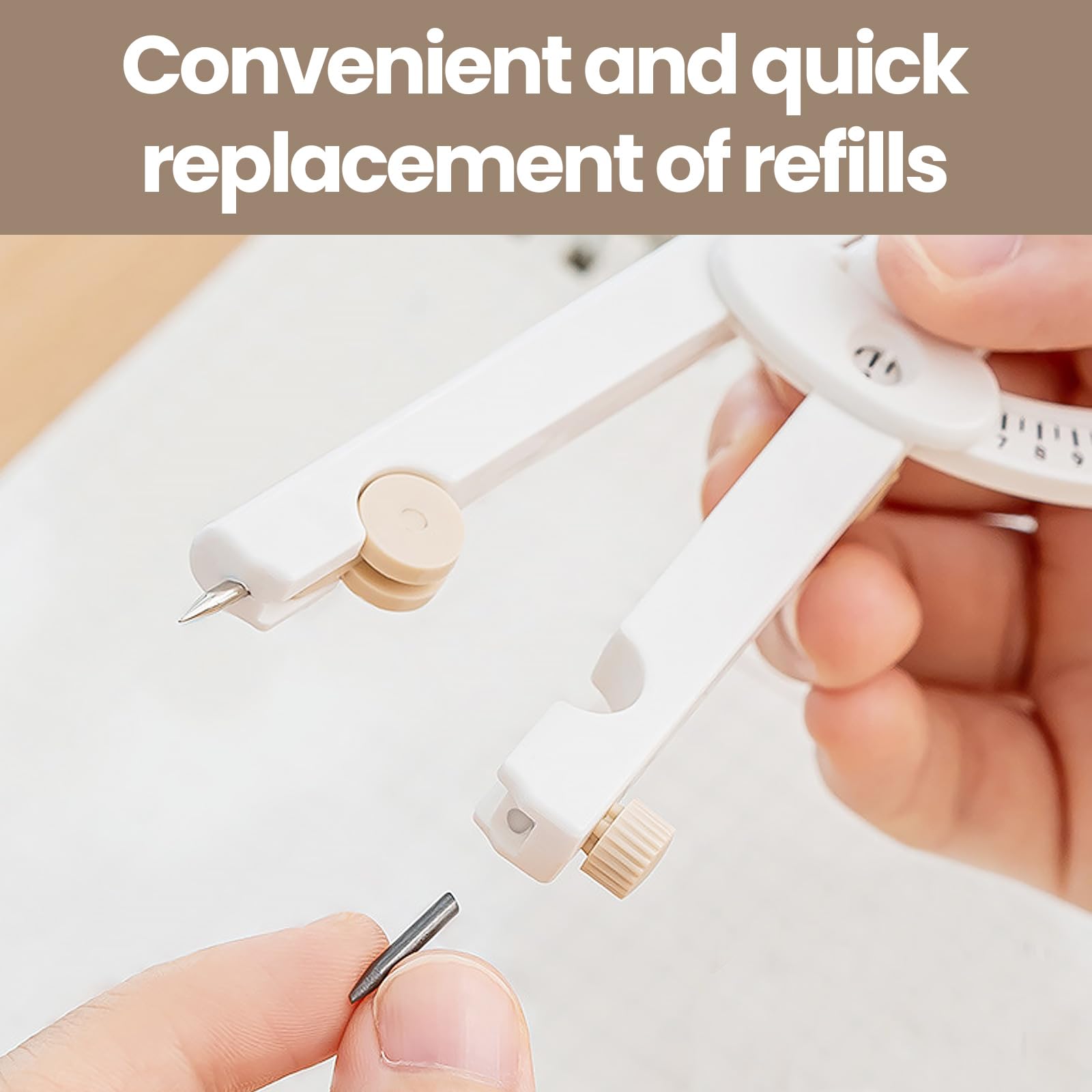 Compas-Règle 2-en-1 SEATOGEM - Réglage Rayon 1-13 Cm - 20 Mines De Rechange - Blanc
