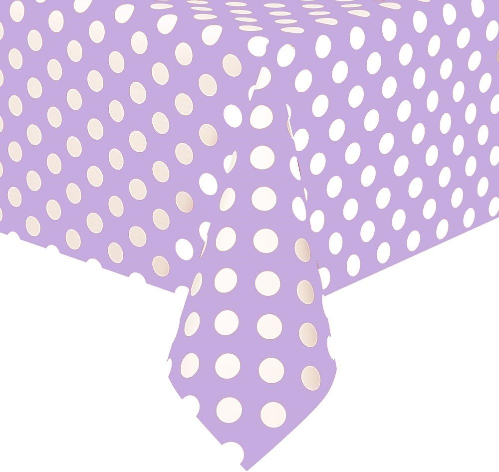 Omni Premium Plastic Party Polka Dot Tablecloth, 54" x 108" Waterproof Table Cover (Lavender)