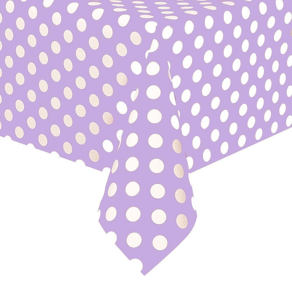 Omni Premium Plastic Party Polka Dot Tablecloth, 54" x 108" Waterproof Table Cover (Lavender)