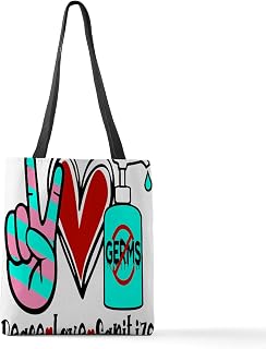 CafePress Covid 19 Peace Love Sanitize Ha Polyester Tote Bag 16"x16"