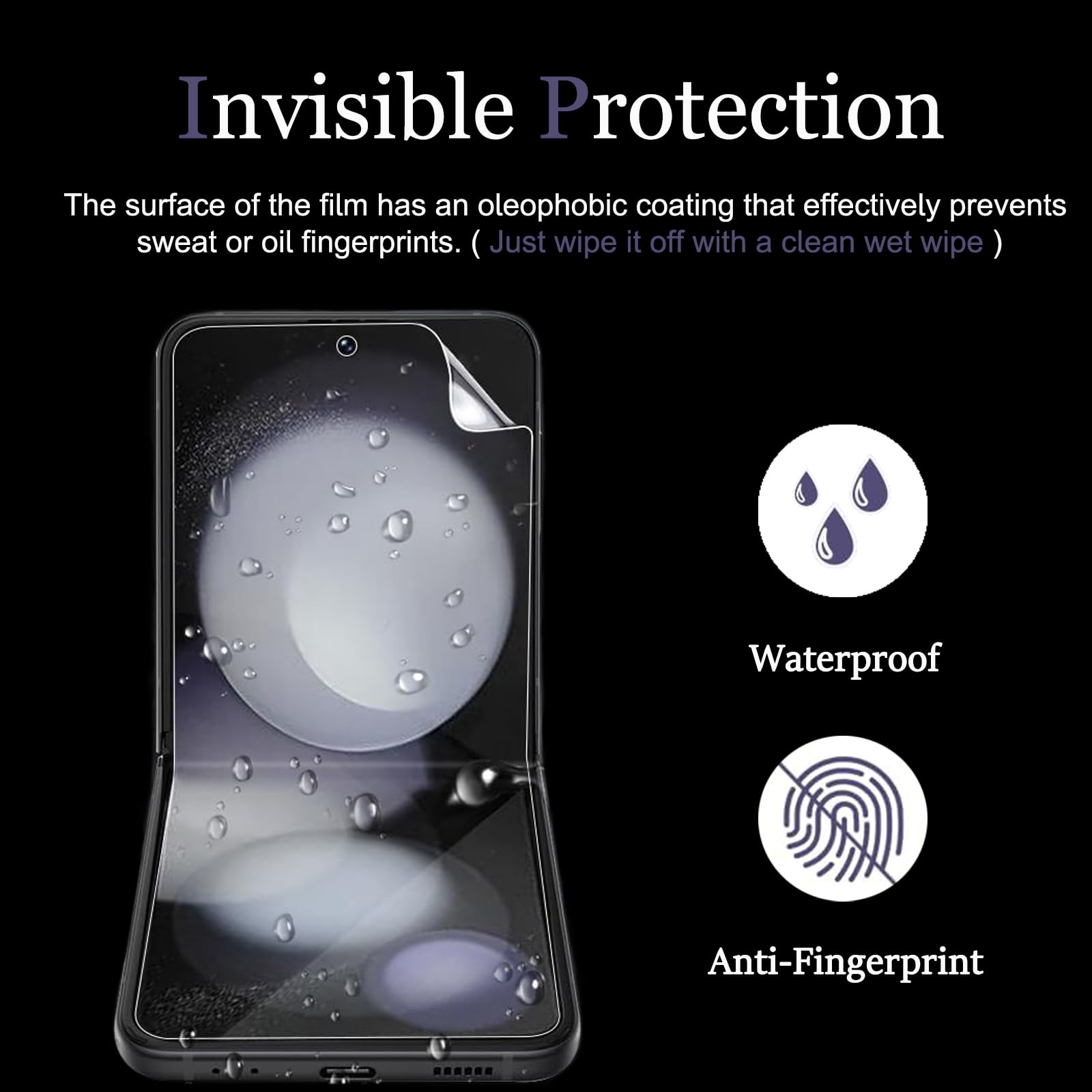 Folia ochronna na ekran Samsung Galaxy Z Flip 5, 2 sztuki wewnętrznej miękkiej folii TPU + 2 szt. ochraniaczy ekranu ze szkła hartowanego z przodu, przyjazne dla etui, wrażliwe na dotyk