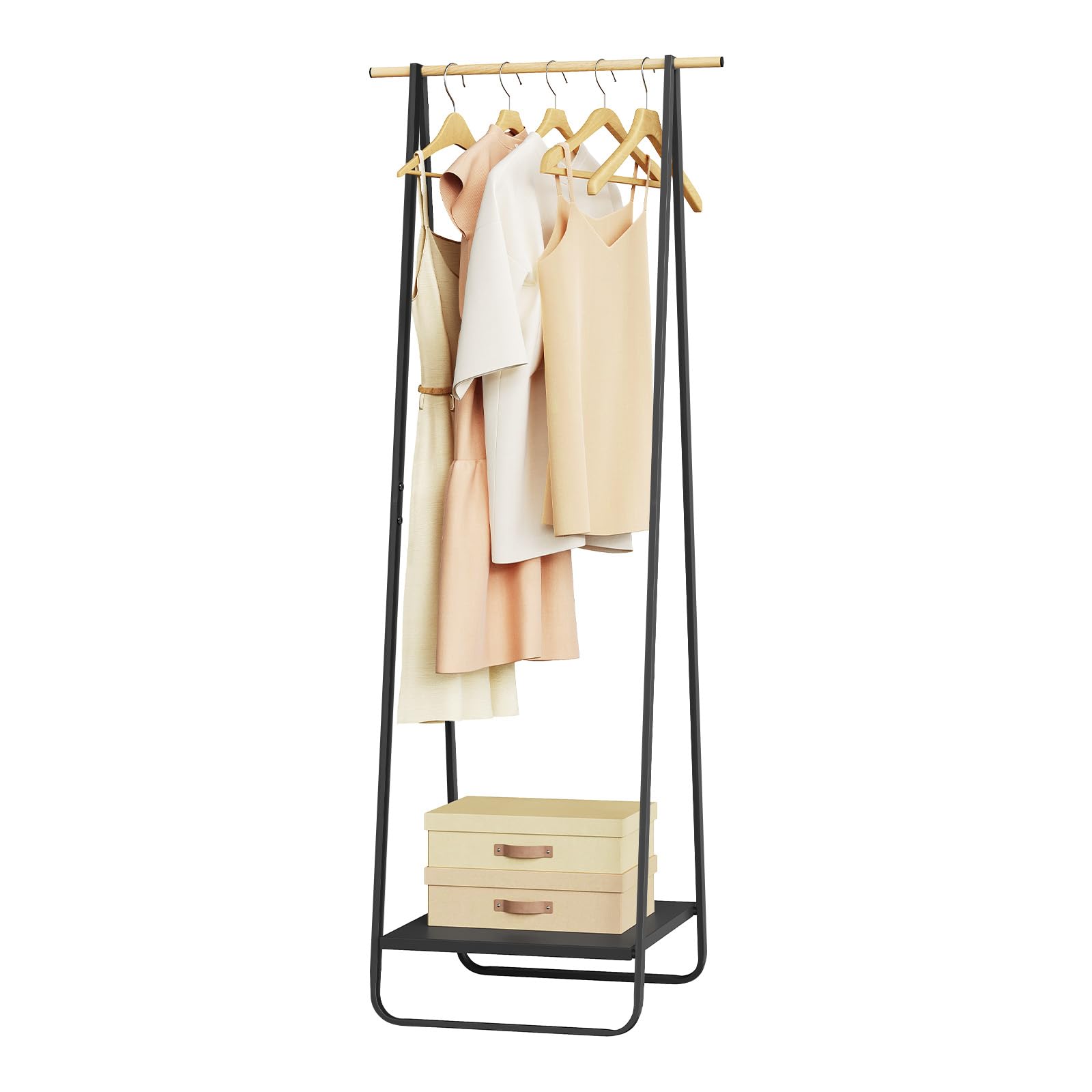 Newlux Hangy One 20 Kledingrek, robuust tot 24 kg, met schoenenrek, metalen kledingstandaard met grote stabiliteit, eenvoudige montage, krasbestendige onderkant, compact design, 50 x 40 x 160 cm
