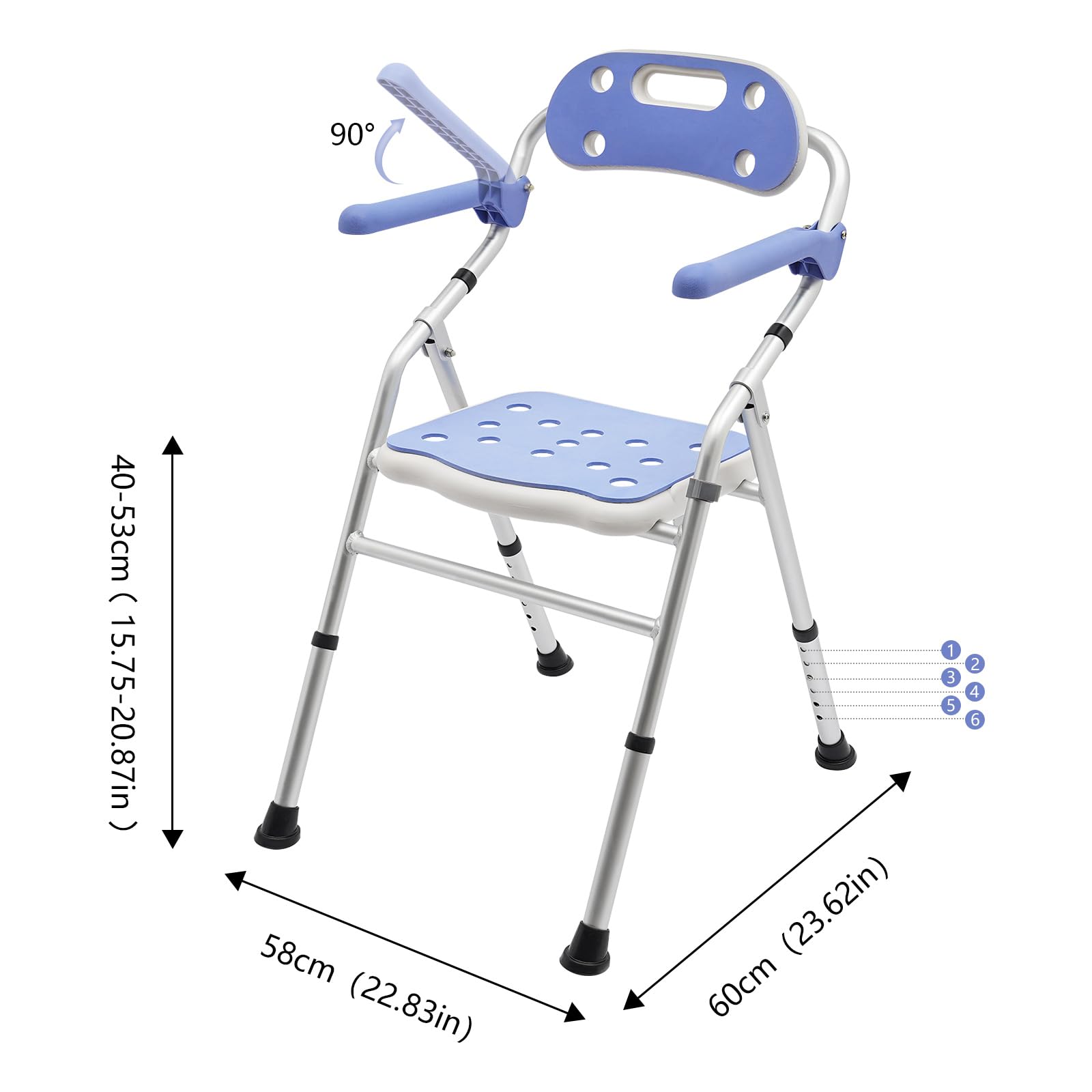 Silla de ducha con respaldo y reposabrazos, taburete de ducha antideslizante, altura regulable, asiento plegable con función de succión, asiento de bañera para personas mayores y discapacitados, hasta