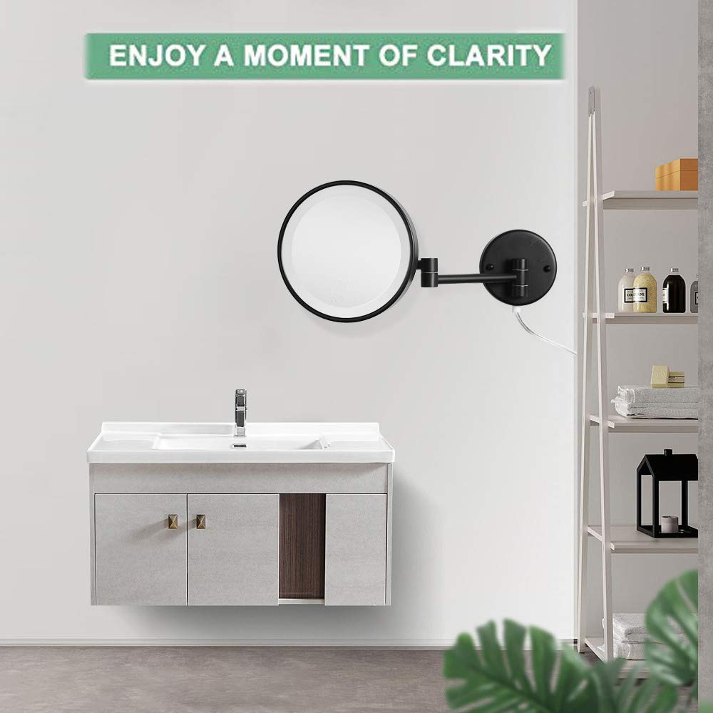 Specchio Espejo de maquillaje de pared con luces LED, giratorio de 360°, espejo de baño con aumento de doble cara, cableado, brazo extensible para un uso fácil, perfecto para aplicar maquillaje.