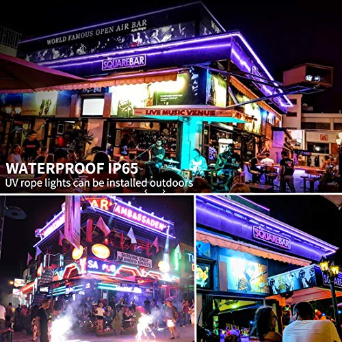 Image of BlackLights LED Rope Strip Lights, 110V Outdoor Black Lights Kit, Waterproof 432LEDs 40FT Flexible Purple Rope Light for Birthday Halloween Stage Fluorescent Dance Party Home Decoration
