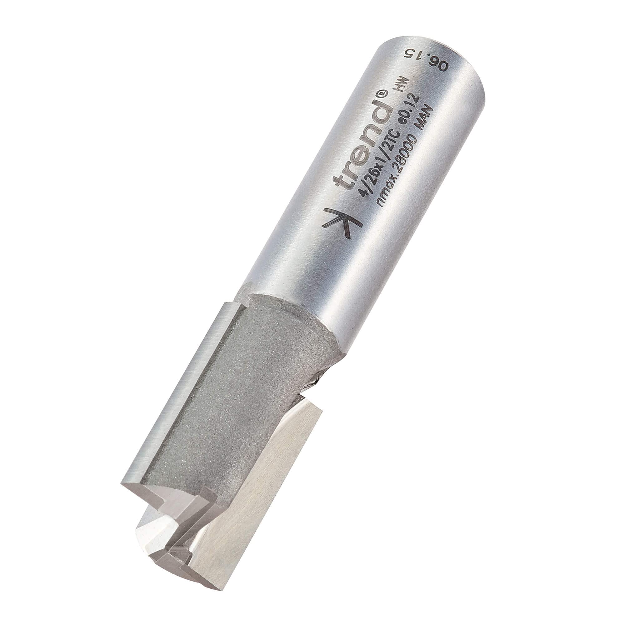 Trend Professional Straight Two Flute Router Cutter, 1/2 Inch Shank, 15.9mm Cut Diameter and 25mm Cut Length