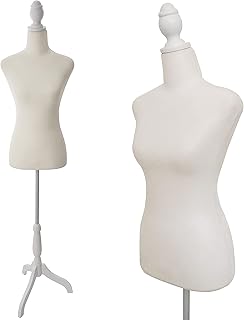 Female Dress Form Mannequin Torso Body with Adjustable Tripod Stand Dress Jewelry Display (Beige) - Buy now