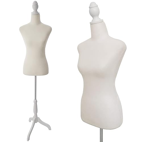 Female Dress Form Mannequin Torso Body with Adjustable Tripod Stand Dress Jewelry Display (Beige) - Beige