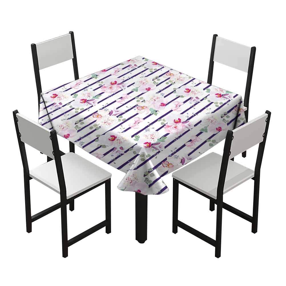 Zara Henry Purple and Blush Tablecloths Spring Bouquets Stripes Orchid Peony Bell Flowers Feminine Decorative Solid Tablecloth Purple Pink Reseda Green