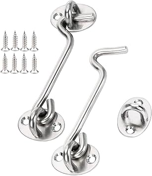 Stainless Steel Cabin Hook, Heavy Duty Eye Latch Lock, Swivel Gate Door Shed Catch Window Brace Silent Holder with Mounting Screws, 95 mm/3.7 inches, Pack of 2