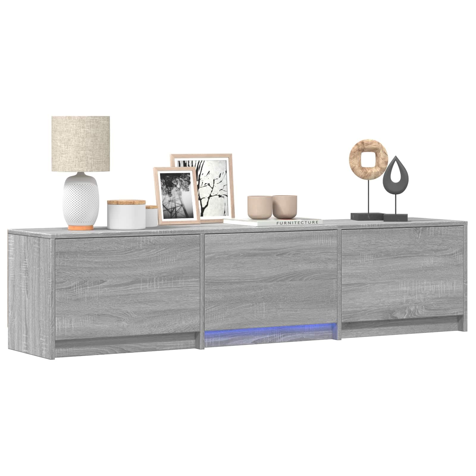 Madera resistente con luces LED ajustables estilo moderno Gris 165x34x40 cm