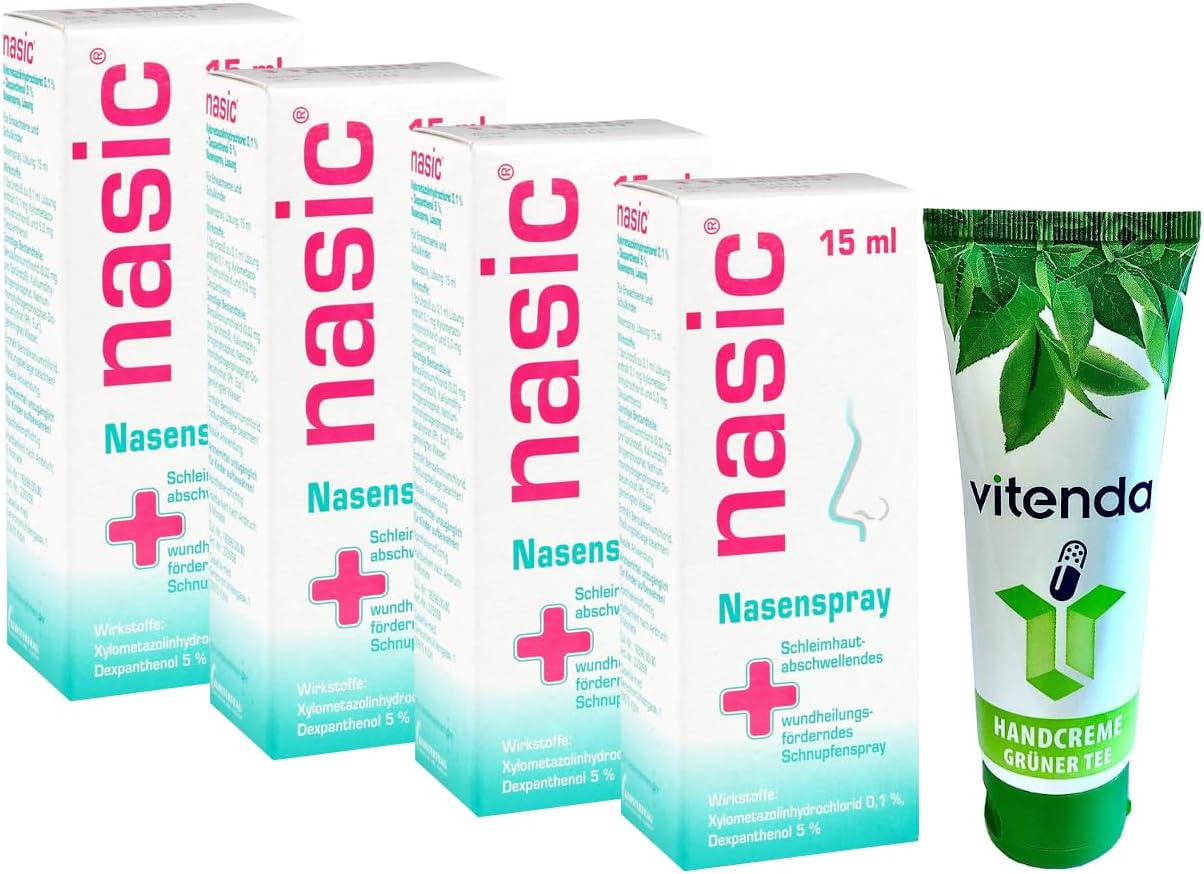 NASIC Nasal Spray Dosing Spray for Adults and Children from 12 Years 4 x 15 ml Including Hand Cream vitenda