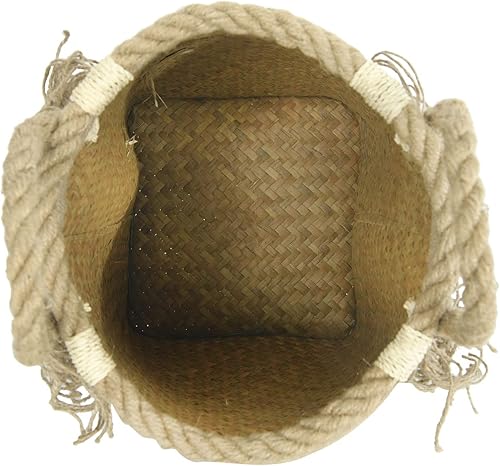 Miniatura 5 de Creative Co-Op Cestas de asas y borlas de pasto marino tejidas a mano de 14.25 pulgadas, 18 y 22 pulgadas (juego de 3 tamaños), multicolor