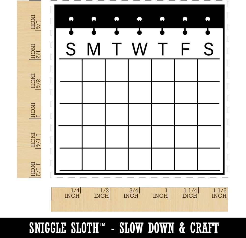 Blank Calendar with Notebook Rings Sunday Start Self-Inking Rubber Stamp Ink Stamper - 1-1/2 Inch Large - Red Ink