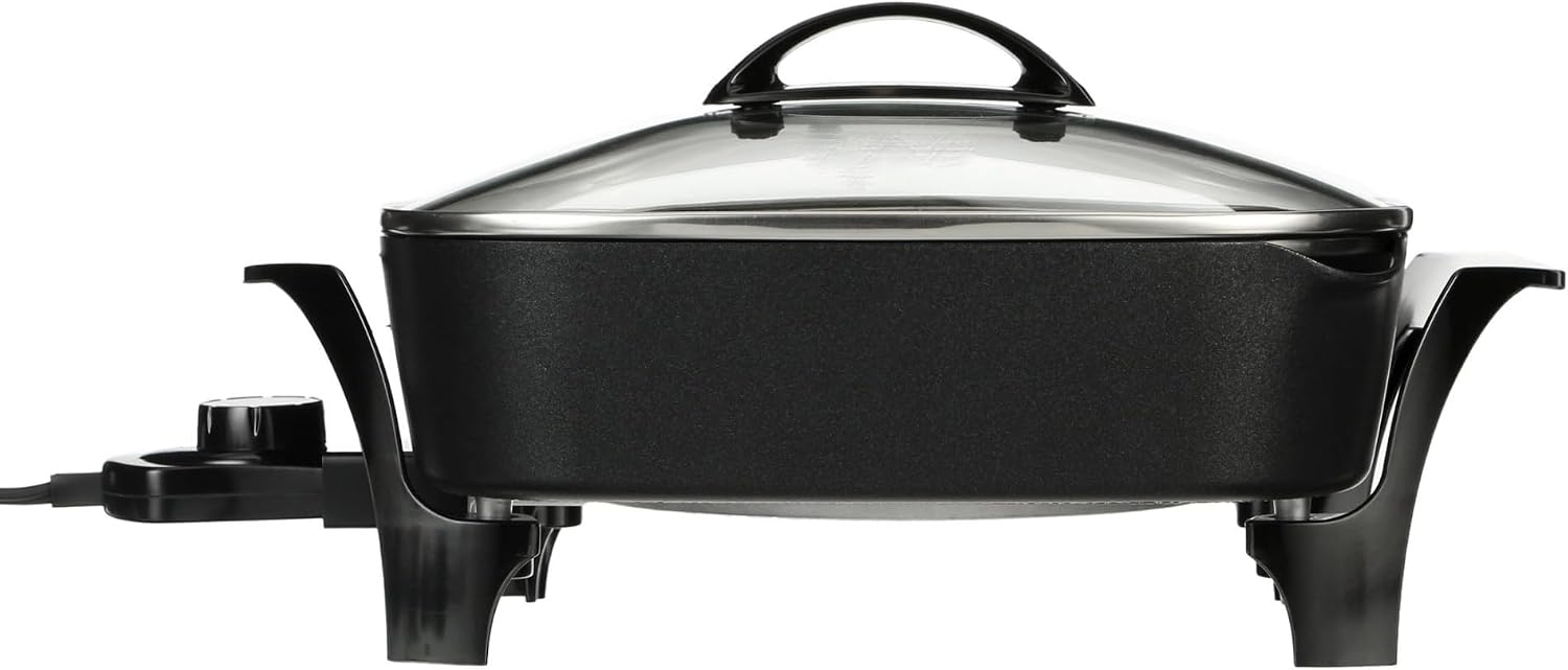 12-Inch Electric Skillet with Glass Cover - Multifunctional Nonstick Pan for Cooking and Entertaining，black，suitable for kitchen use
