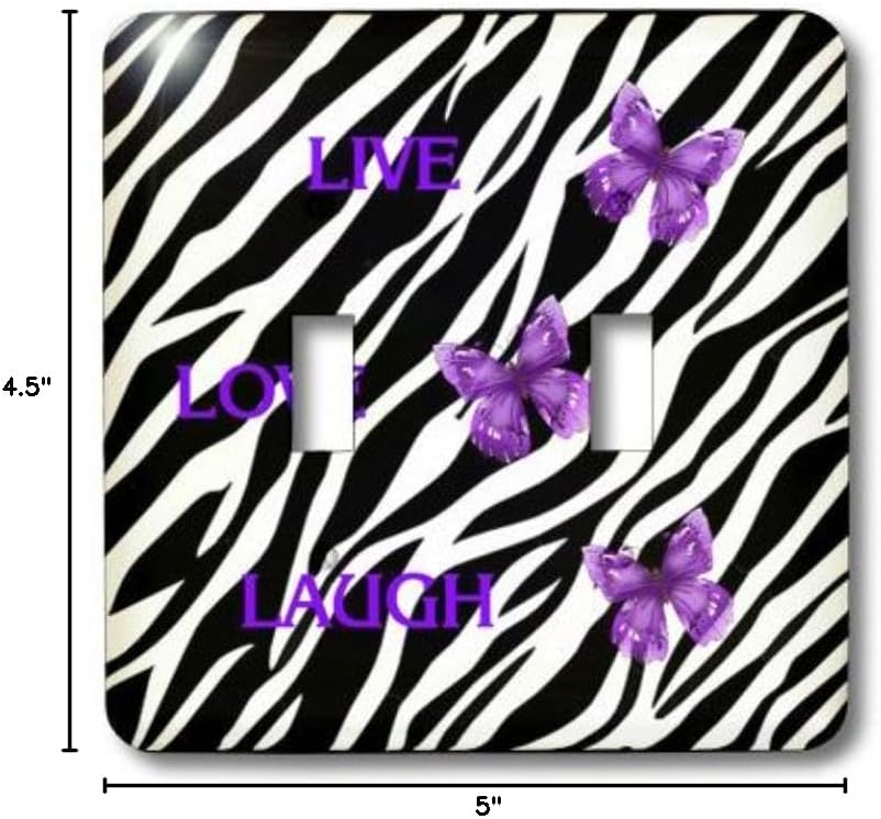 3dRose lsp_55256_2 Zebra Print with 3 Purple Butterflies Double Toggle Switch