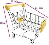 Vista 2 de 2 PC Mini Carrito de la compra Pequeño Carrito de Supermercado Metal Compras Utilidad Supermercado Carro de Mano, Amarillo y Rosa