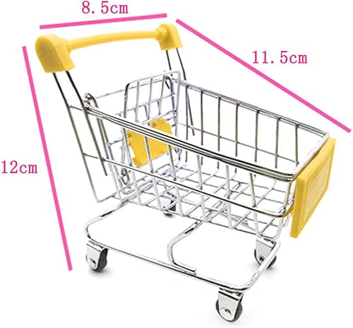 Miniatura 2 de 2 piezas Mini carrito de compras carrito de supermercado carrito de compras utilitario modo almacenamiento juguete, amarillo y rosa