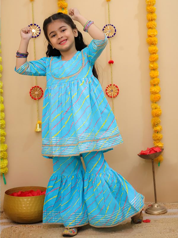 Image of LITTLE GINNIE Anarkali Sharara Set for Baby Girls, Cotton, Traditional Ethnic Wear for Kids Girls