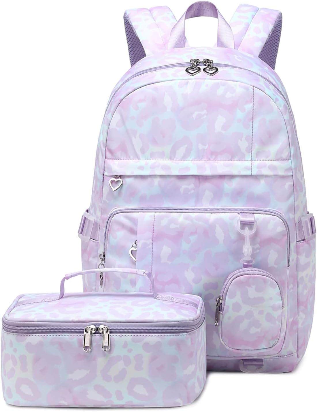 Leopard Kids Backpack for Girls, Multi Pocket School Bags with Lunch Box for Elementary, Teen Girls Bookbag Set