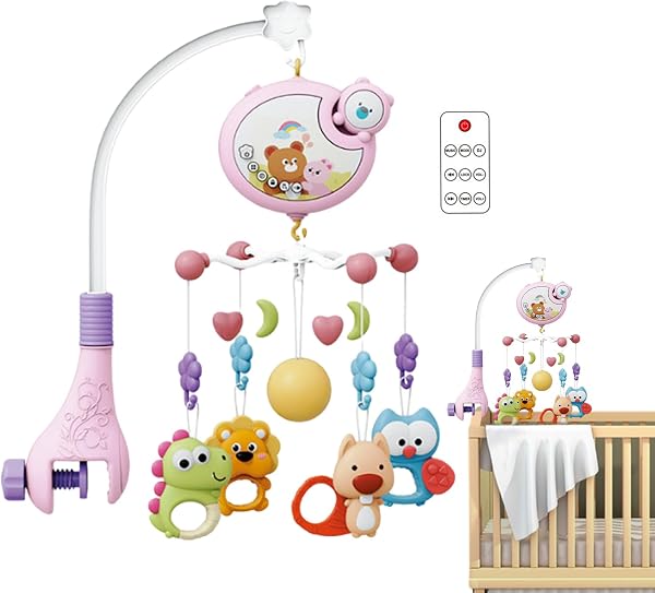 Generico Lettino Mobile - Telecomando per luci Musicali | Giocattolo Rotante | Regalo Automatico per la cameretta dei Bambini, Natale, Compleanno, calmante per Il Sonno, per l'intrattenimento - 5