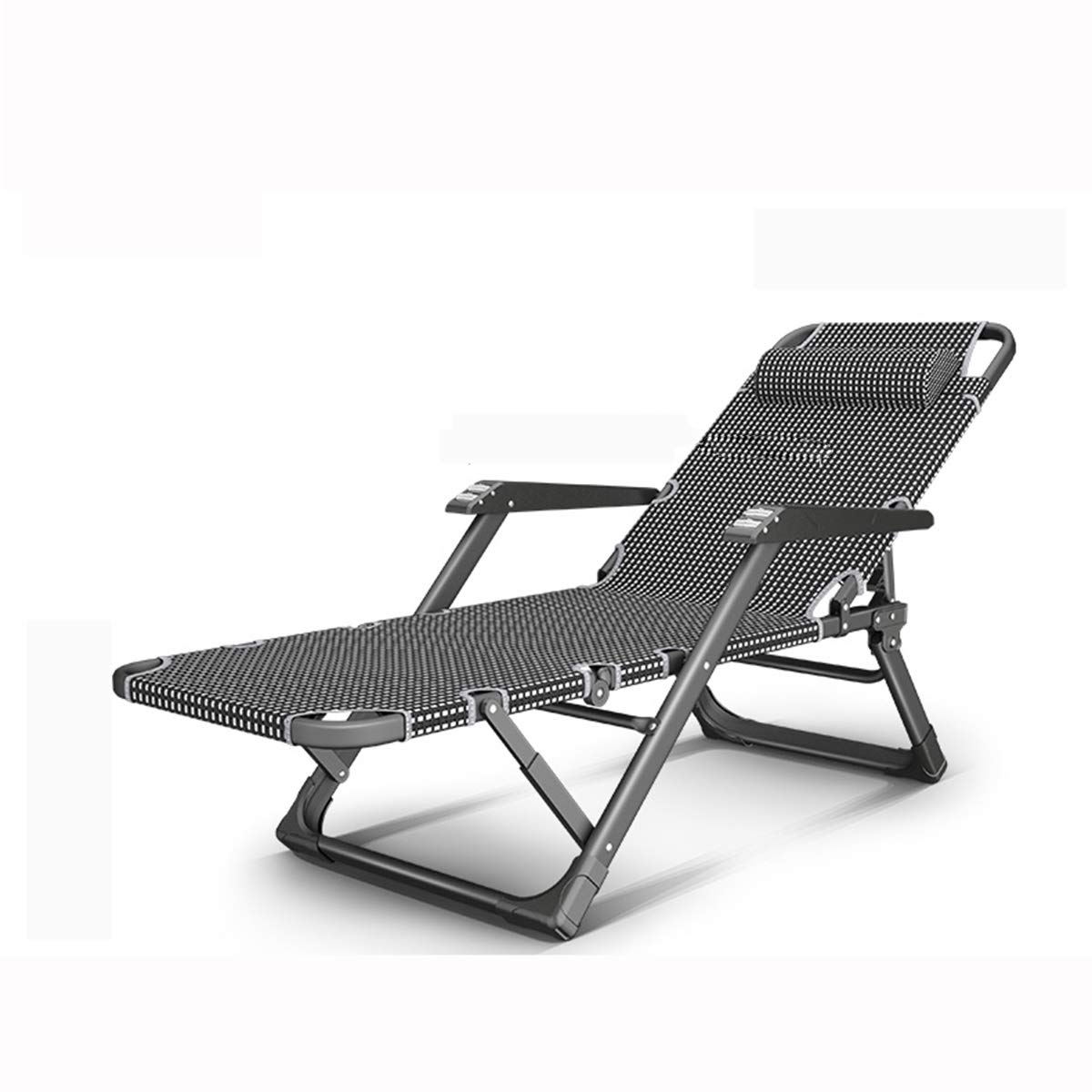 Chaise longue jardin pliable inclinable noire avec coussin pour terrasse et cour
