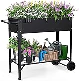 Highpro Raised Garden Bed with Wheels and Legs for Outdoor Use, Mobile Elevated Planter Cart for Vegetable Herbs Flowers Potted Plants, Black