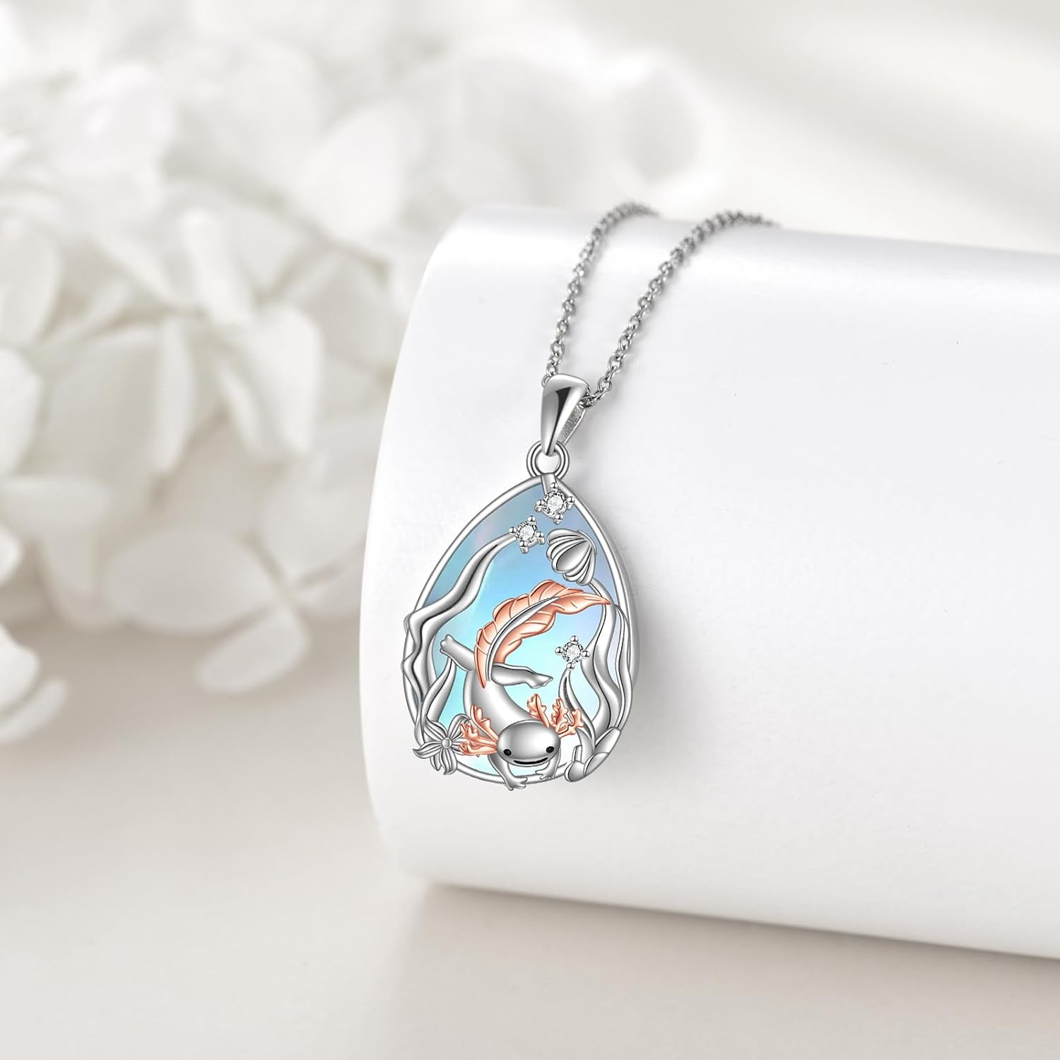 KQF Dragonfly/Butterlfy/Cat/Jellyfish/Bunny/Axolotl/Bee/Mermaid/Hummingbird/Elephant Necklace for Women Sterling Silver Moonstone Pendant Necklace Dragonfly Jewelry Gifts for Women - Image 3