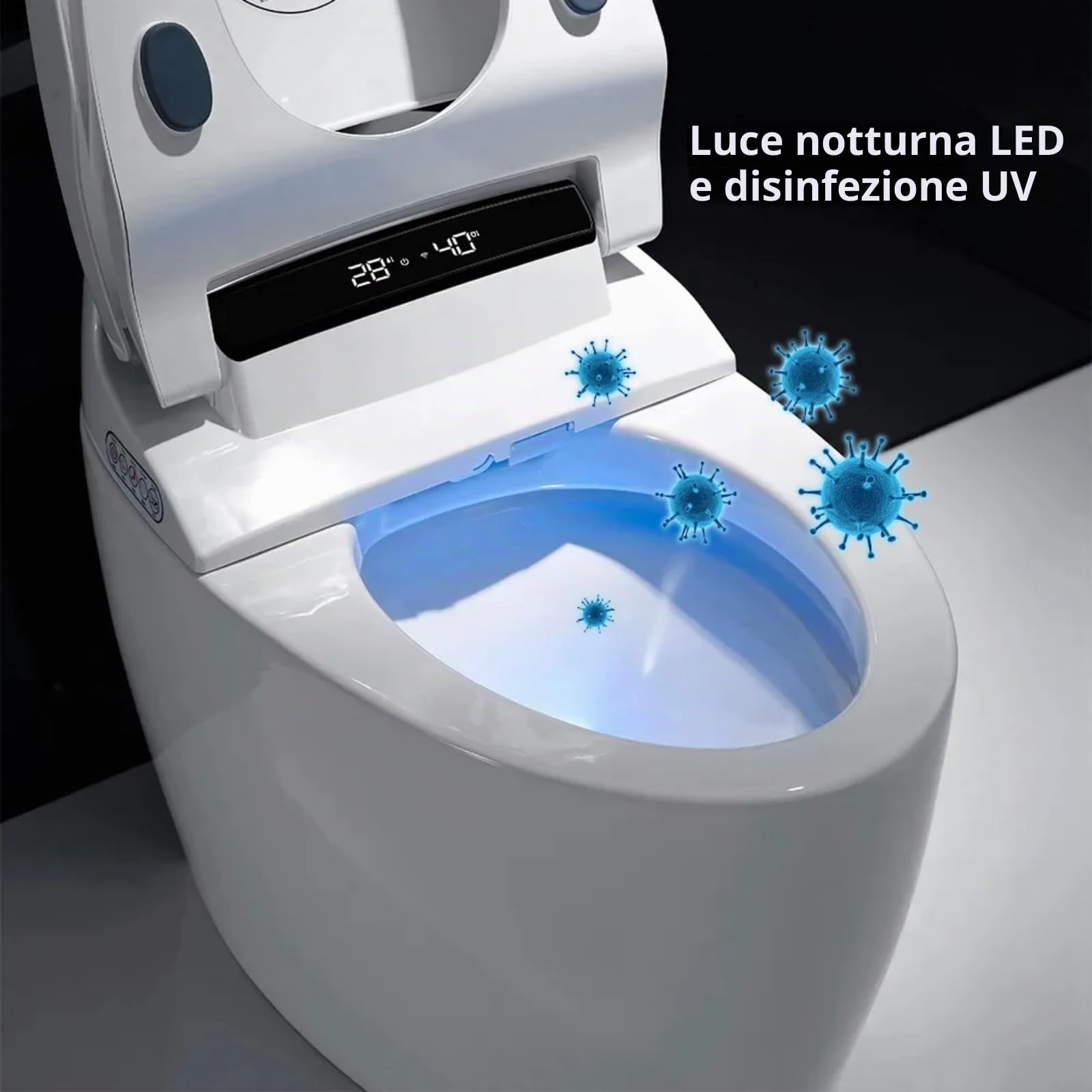 Homary WC intelligente con bidet integrato, apertura automatica, bidet in un unico pezzo, sedile riscaldato con sciacquone, 1,27 GPF senza serbatoio bidet WC, display a LED, sensore a pedale, bianco