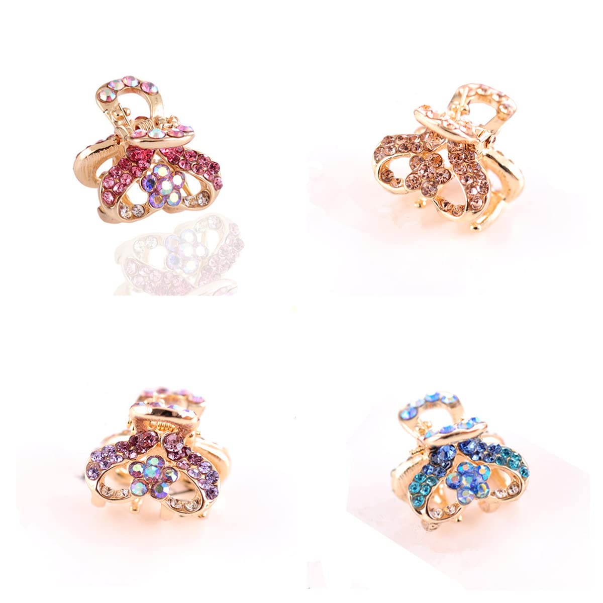 Mini Rhinestone Hair Claw Clips for Women Girls Hair Accessories Crystal Floral Jaw Claw Hair Clip Hairpins, 4-count