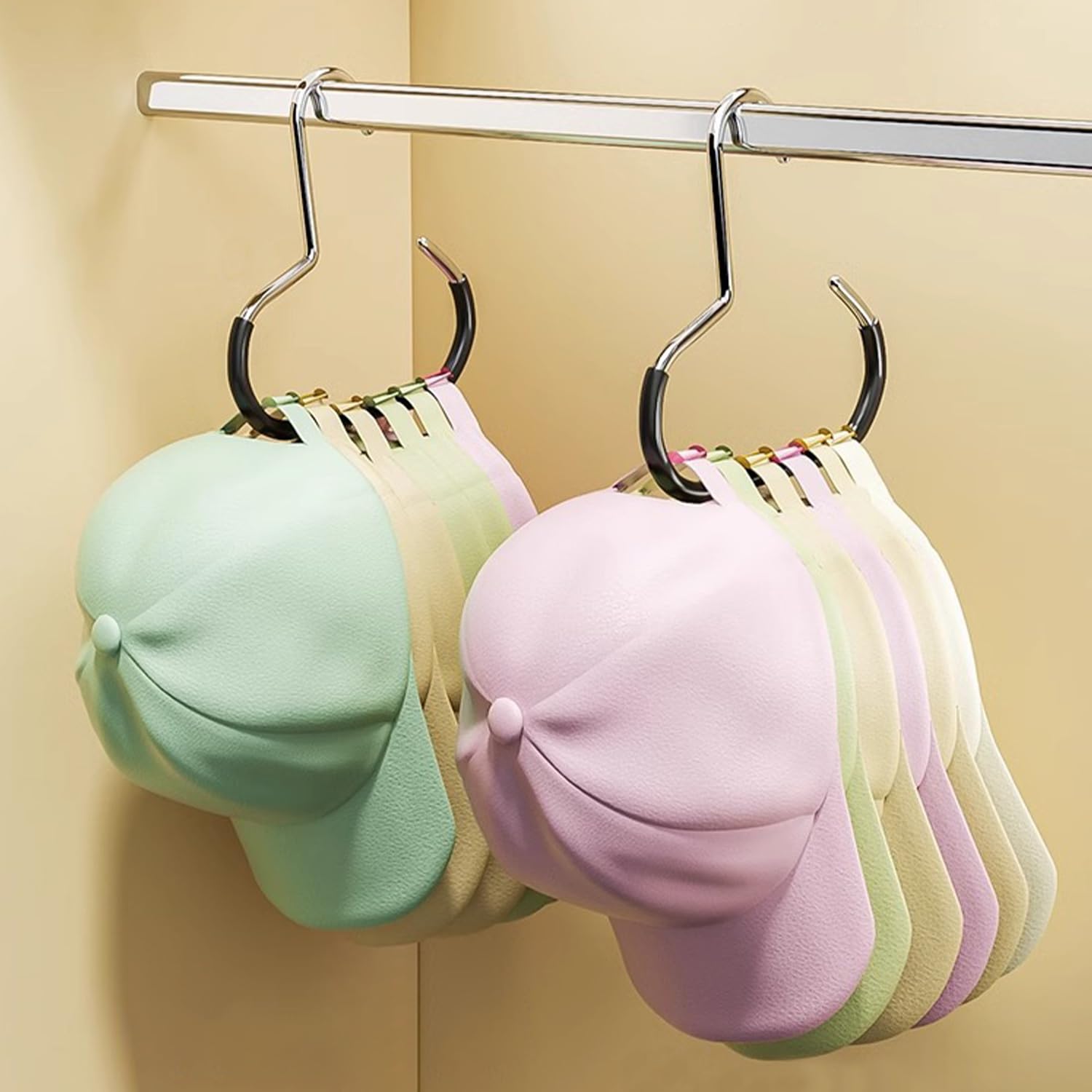 SLEEKEE Cintre De Chapeau 6 Pièces, Crochet Peu Encombrant, Conception D'Anneau pour Une Suspension Stable, Outil De Rangement De Casquette De Baseball dans La Garde-Robe.