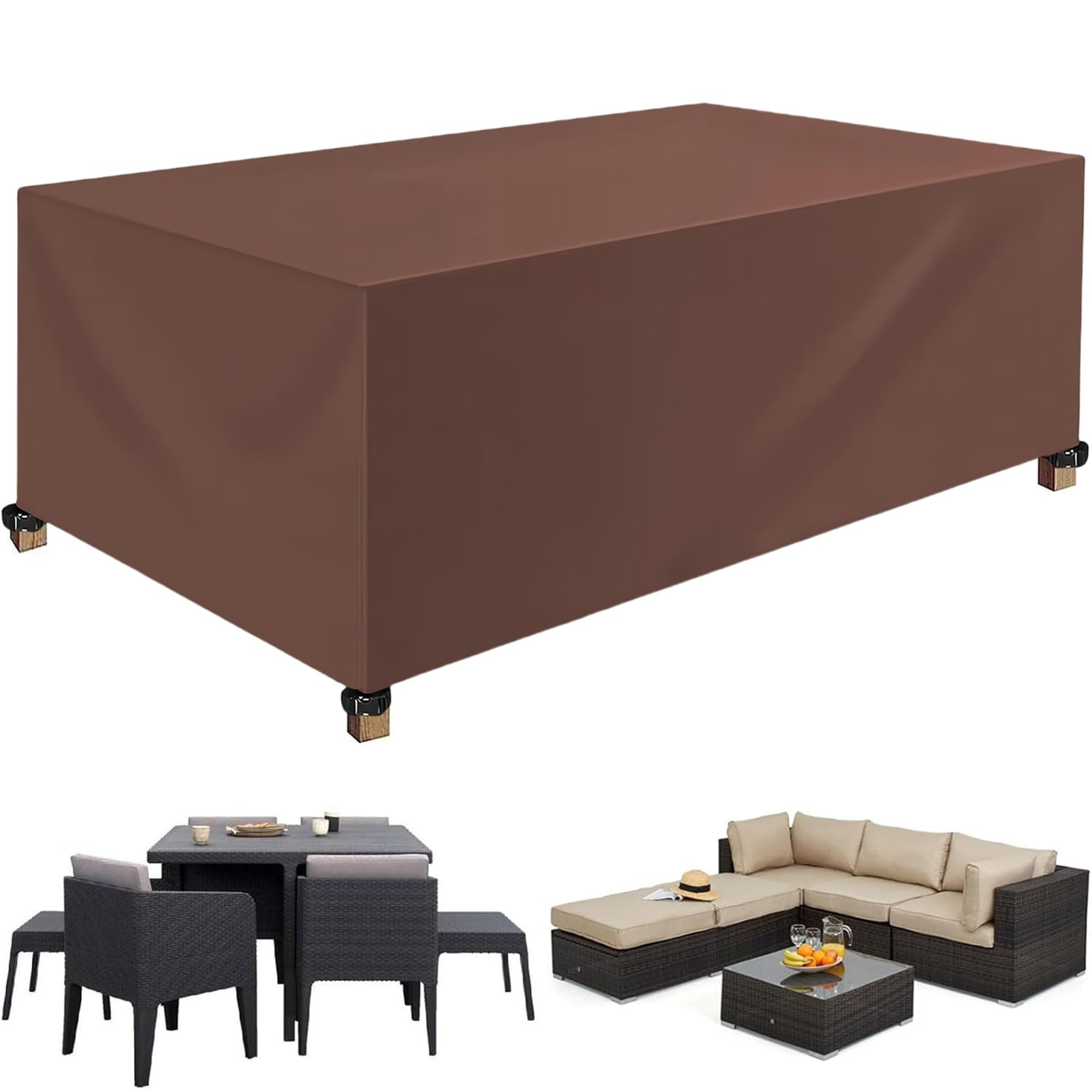Copertura Tavolo Giardino 140 x 110 x 80 cm Tessuto Oxford Copritavolo Esterno Telo, Resistente, Impermeabile, Antineve, Copri da Tavolo Impermeabile, per Eventuali Mobili, Marrone