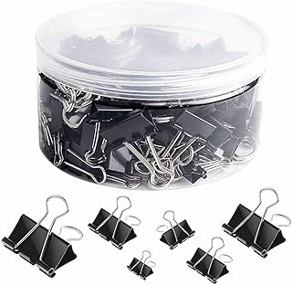 SHTGOI Juego de 60 pinzas plegables de 15 mm, pequeñas, de metal, clips de papel, pinzas para documentos, pinzas multiusos, clips de metal para cartas, notas, suministros de oficina, color negro