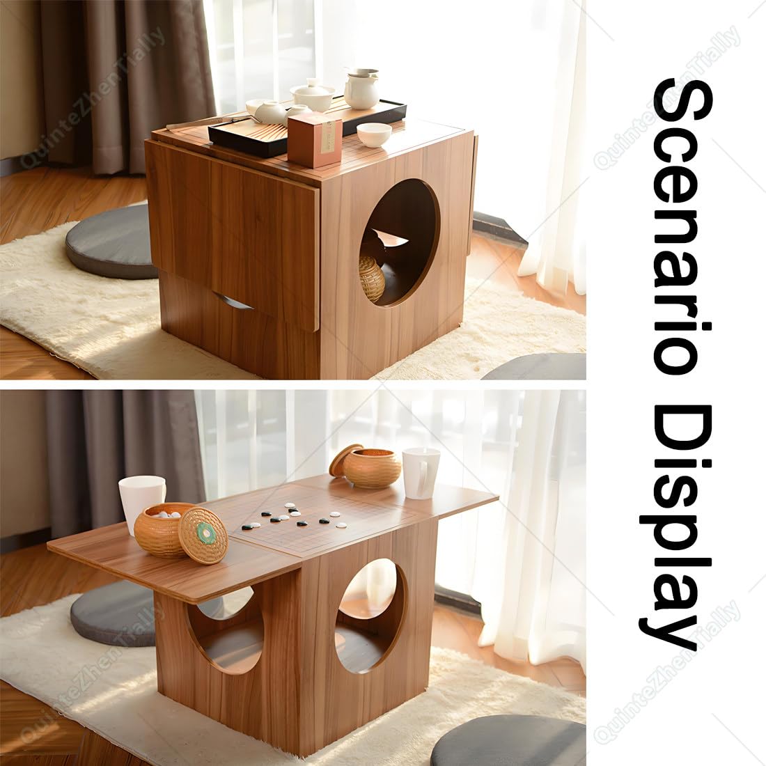 Tavolo A Scacchi Legno 2 In 1,Set Tavolo Double-Face Chess Go,Tavolino Scacchiera Double Face,Design Compatto,Tavolino Convertibile per Tornei Professionali Principianti 92x43x41.5cm