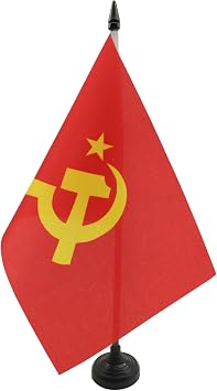USSR Central logo Table Flag 5 x 8 - Red communist Desk Flag 21 x 14 cm - Black plastic stick and base - AZ FLAG