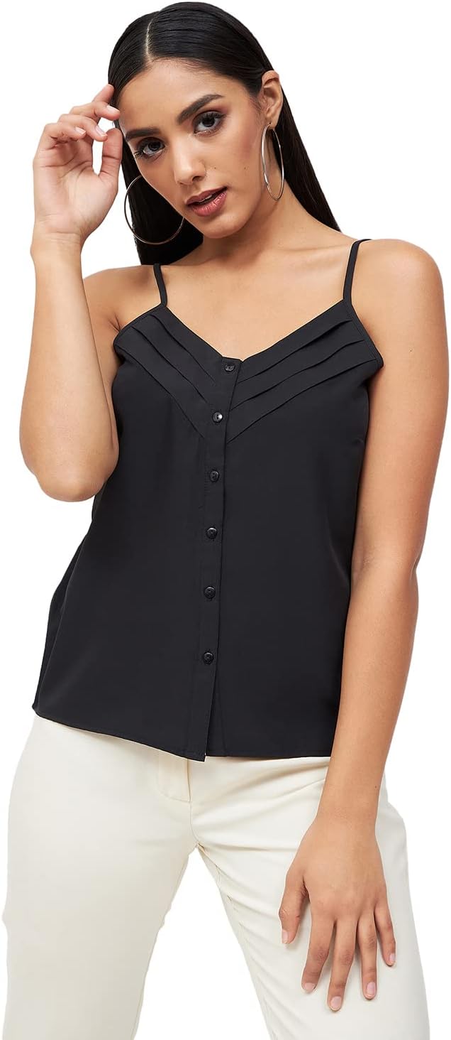 EIKO Women's Polyester Pleated Strappy Regular Top