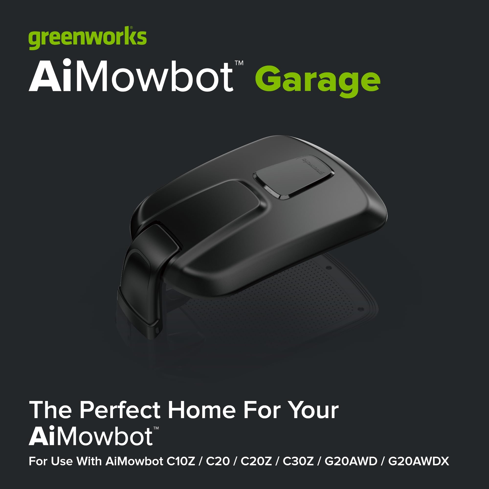 Greenworks Garaje para AiMowbot C10Z/C20/C20Z/C30Z/G20AWD/G20AWDX, fácil instalación con Clip, Ventana de visión Clara, Bandeja de Almacenamiento Inteligente