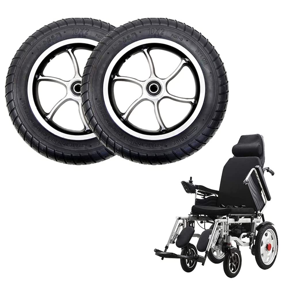 Rueda Delantera para Silla de Ruedas de 2 Piezas de 10 Pulgadas, Ruedas de Repuesto Inflables Negras, Neumático de Goma Antideslizante para Reemplazo de Silla de Ruedas Eléctrica