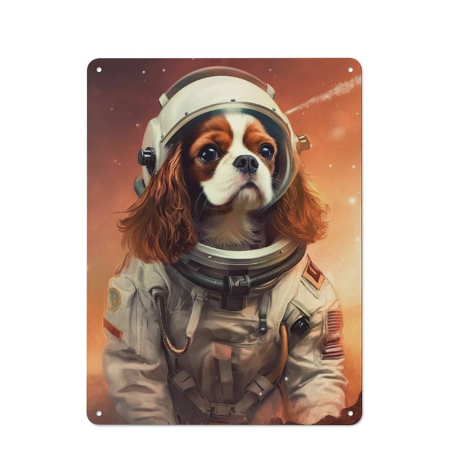 Junmoney Style-24 Cavalier Dog Mars Retro Tin Wall Plaque 40X30cm For Garage Or Workshop, A Metal Wall Feature For Garages And Tool Rooms