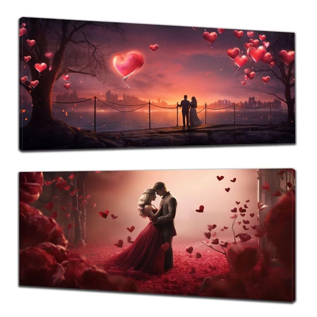 2 Pezzi San Valentino Pittura Diamante, 5D Diamond Painting romantico, 40x90cm Diamond Painting Grandi Dimensioni, Strass Ricamo a Punto Croce Kit Diamond Painting per Decorazioni Natalizie Casa K-7