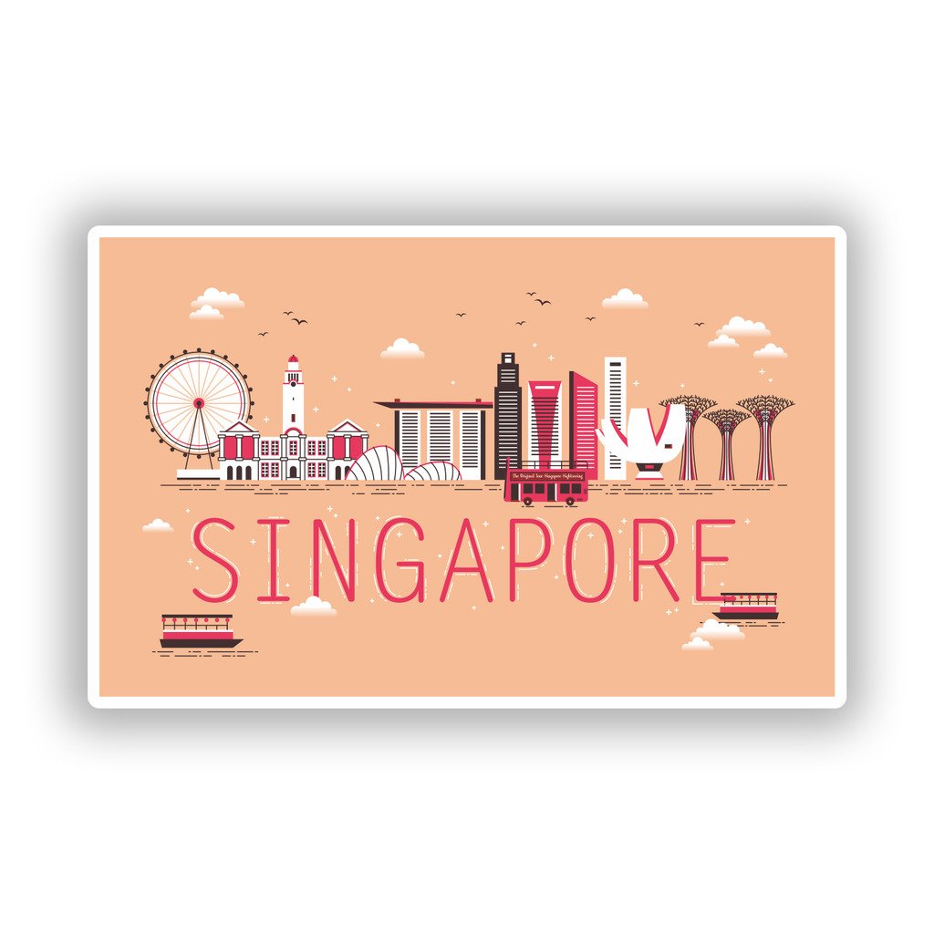 Destinationvinyl Multi 2 X 10Cm/100Mm Singapore Vinyl Stickers Travel Luggage #10752