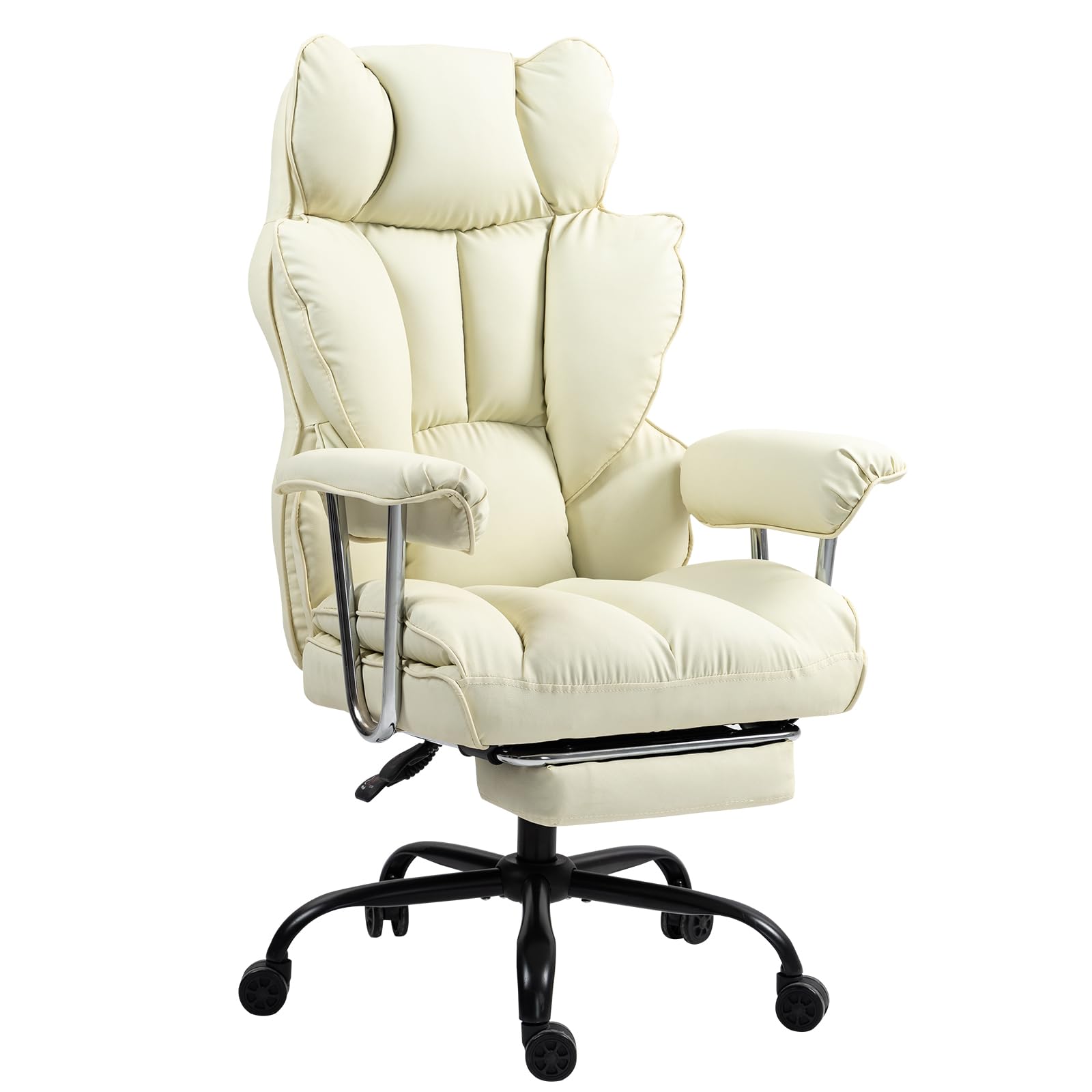 Panana High-Back Office Chair with Footrest, Reclining 90-135°, Padded Seat Armrest, 46-56cm Seat Height (Beige)