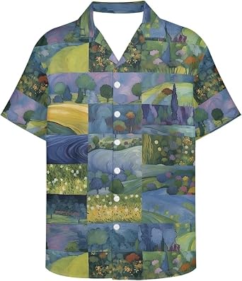 Mens Van Gogh Starry Night Stylish Print Button Down Short Sleeve Casual Spread Collar Beach Shirts
