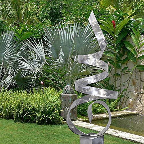 Statements2000 60-Inch Large Abstract Metal Sculpture By Jon Allen, Metal Yard Statue, Silver Sea Breeze 24 With Silver Base #TOP1