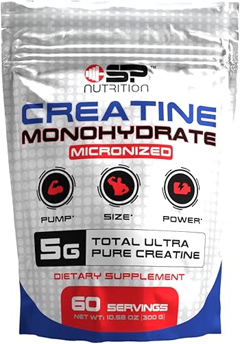 Creatina de SP Nutrition - Monohidrato de creatina 100% pura  Fuerza muscular, potencia y recuperación  Fórmula de rendimiento antes y después del
