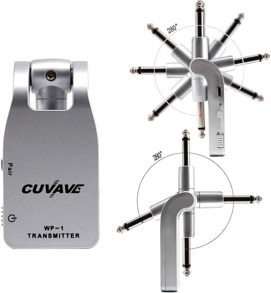 2.4GHZ Wireless Guitar System Digital Transmitter Receiver for Electric Guitar Bass Built-in Rechargeable Lithium Battery (Silver)