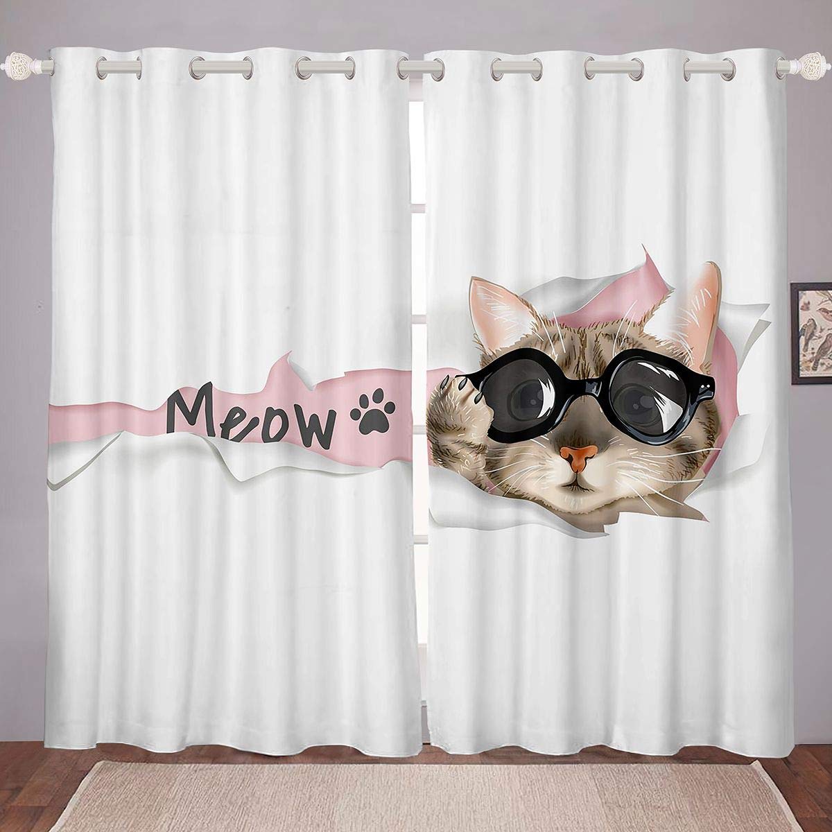 Kat Raam Gordijnen Kinderen Huisdier Katten Patroon Raambehandelingen Leuke Kitten Print Gordijn Voor Peuter Kinderen Kamer Decor Zachte Mooie Dier Thema Raamgordijnen B 46 x L 54