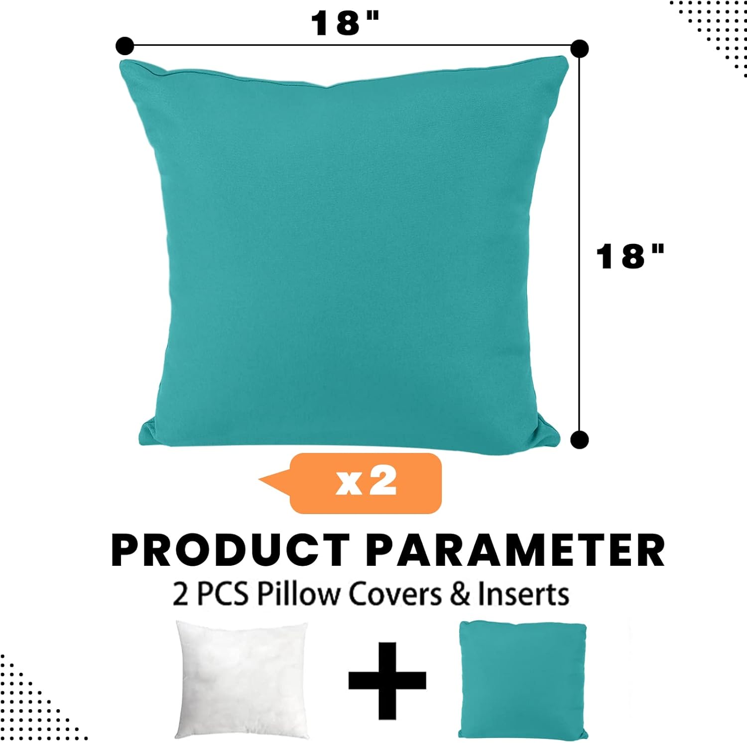 idee-home Outdoor Pillows with Inserts Included, Patio Outside Square Pillows Waterproof Set of 2, 18 x 18 inch Peocock Blue